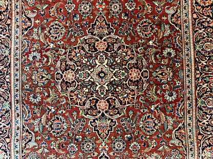Persian Kashan Rug 4x7, Red and Navy Blue, Floral Antique Carpet