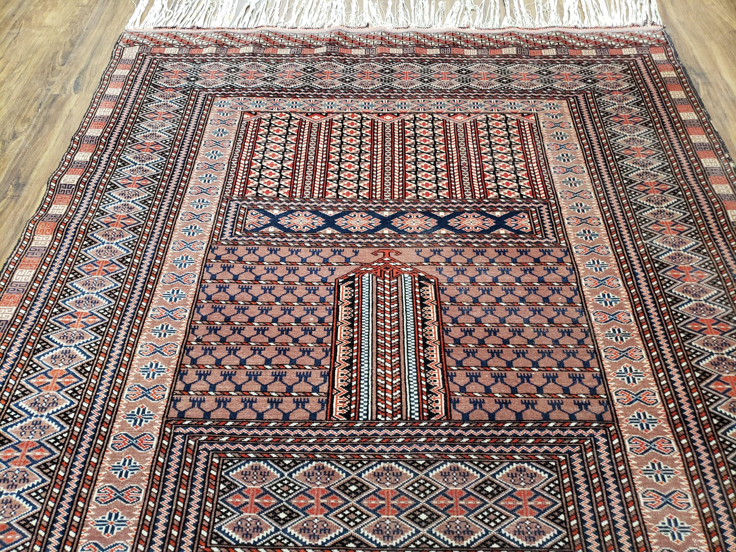 Vintage Turkoman Bokhara Rug 4x6, Four Seasons Pakistan Bukhara Turkmen Engsi Yamud Carpet, Fine Tribal Rug, Wool, Hand-Knotted, Brown, Nice