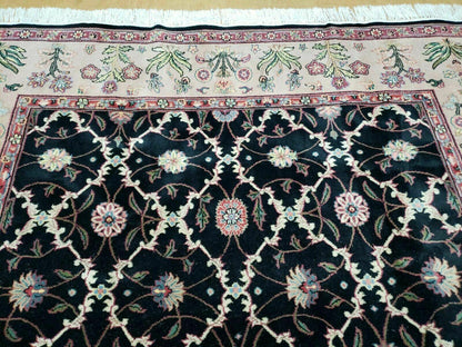 6' X 9' Handmade India Floral Oriental Wool Rug Carpet Hand Knotted Nice Black