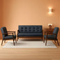 Mid Century 3 Piece Sofa And Chair Set With Black Wood Arms