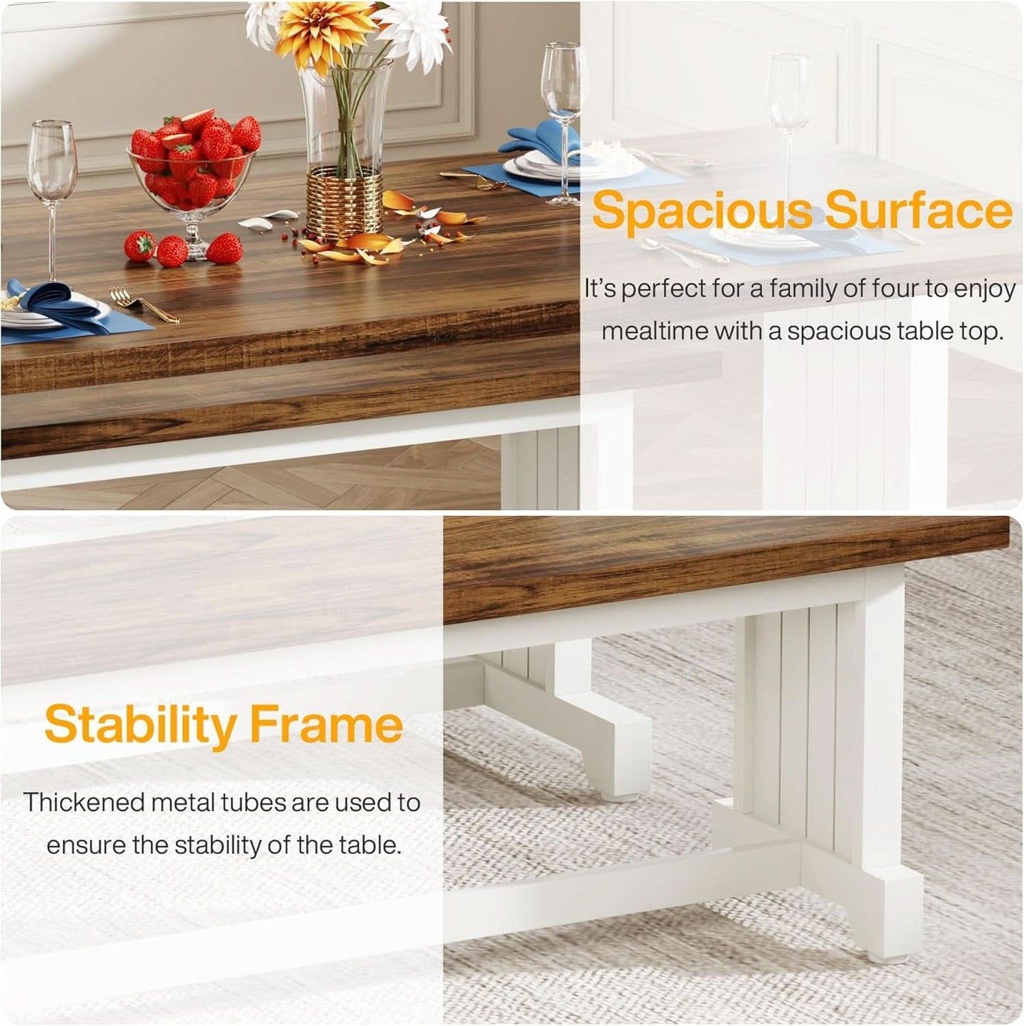 47 Inch Dining Table Set For 4 With 2 Benches Farmhouse White And Rustic Brown