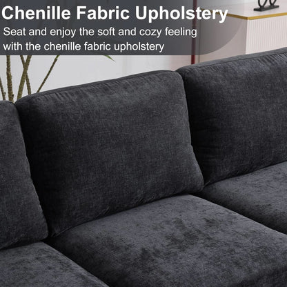 U Shape Sectional Sofa 111 Inch Black Living Room Setup