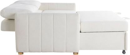 Convertible Sleeper Loveseat 66 Inch Polyester Ivory