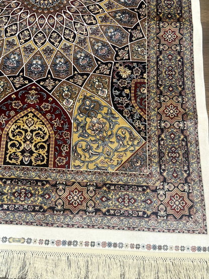 Turkish Silk Rug 4x6, Dome Design, Memluk Carpet, Bamboo Silk, New