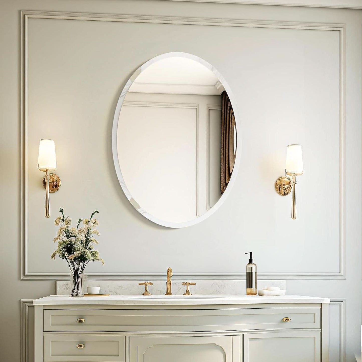 20x28 Inch Oval Frameless Bathroom Mirror Beveled Edge