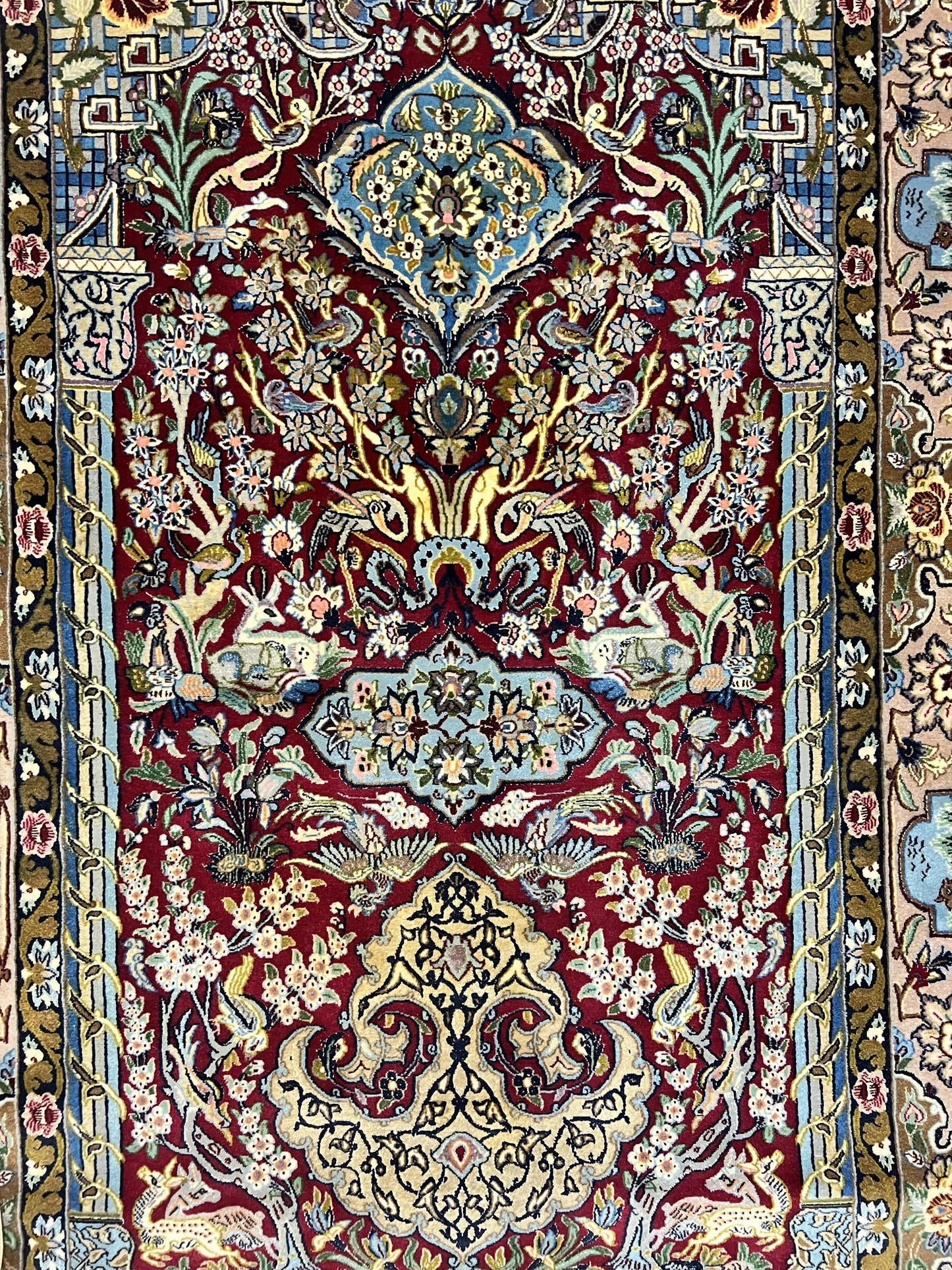Marvelous Persian Isfahan Rug 3.7 x 5.6, Tree of Life and Animal Pictorials, Handmade Vintage Super Fine 600 KPSI, Kork Wool  Silk Highlights, Rare