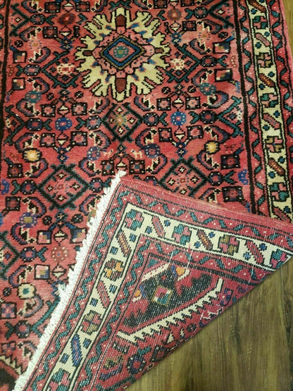 Persian Hamadan Runner Rug 2.8 x 14, Red, Vintage Handmade Wool Runner Rug