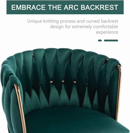 Velvet Dining Chairs Set of 4 With Gold Metal Legs in Green