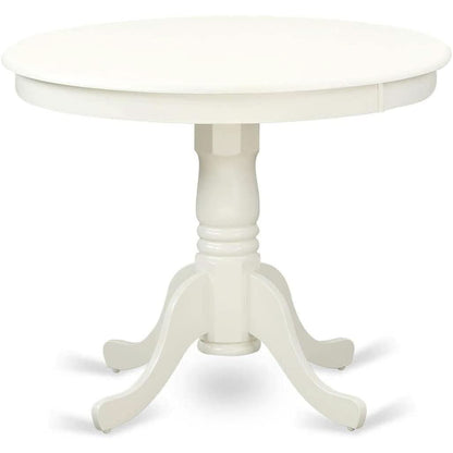 Mid Century Round Solid Wood Dining Table With Linen White Finish