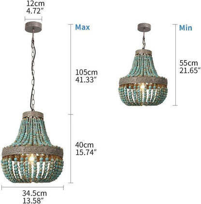 Gray Blue Rustic Wood Bead Chandelier Pendant Light