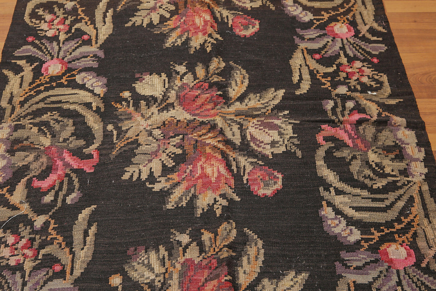 4'2''x13'5'' Vintage Hand Woven Turkish Kilim 100% Wool Runner Area Rug Charcoal