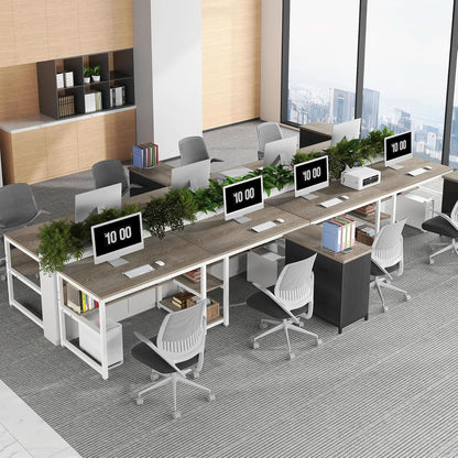 Double Workstation Desk For Two Person With Shelf