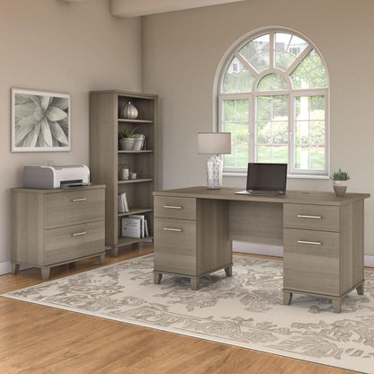 Durable 60W Office Desk with Drawers in Gray