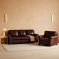 Two Piece Upholstered PU Leather Sofa Set With Hidden Storage Red Brown Mid Century Modern Living Room Furniture