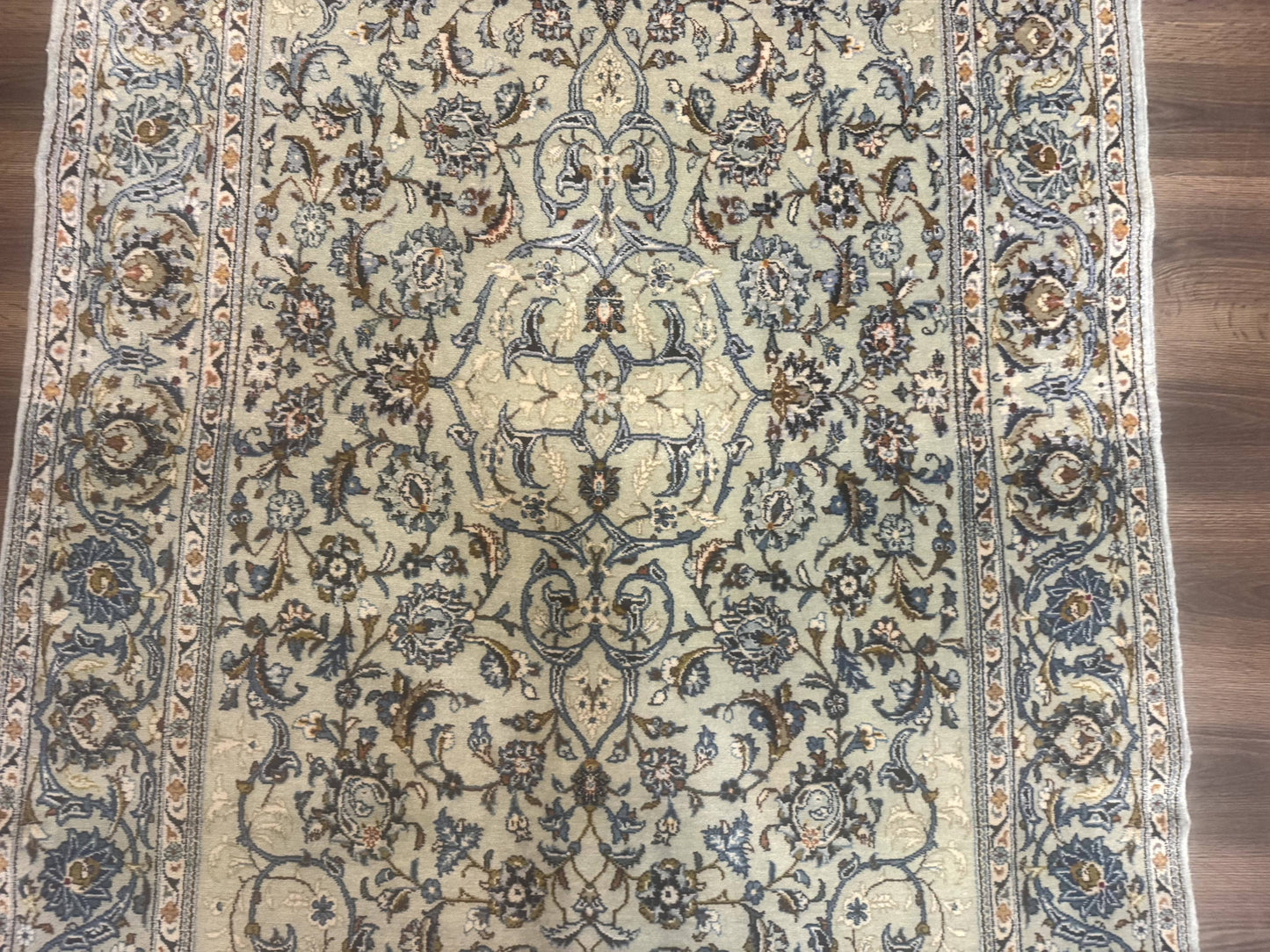 Persian Kashan Rug, Unique Colors, 225 KPSI, Light Green and Light Blue