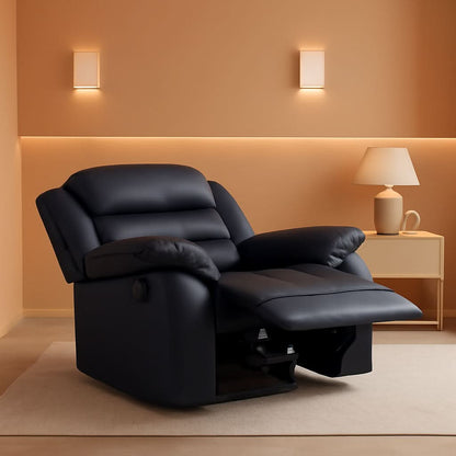 Black Bonded Leather Recliner With Overstuffed Arm And Back