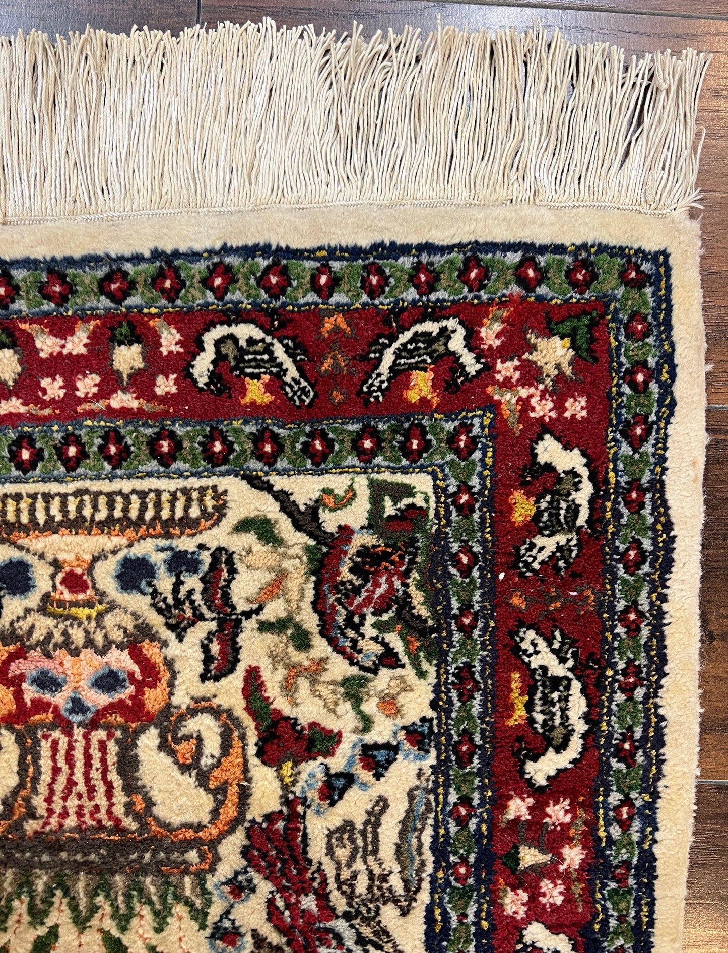Small Indo Persian Rug 2x3 ft, Wool with Silk Highlights, Animal Pictorials, Birds