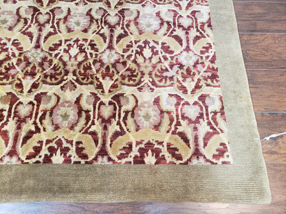 Contemporary Indian Nepalese Room Sized Rug 9 x 11.6, Wool Hand-Knotted Dark Red & Beige Soft Carpet, 9 x 12 Masterloom Living Room Rug