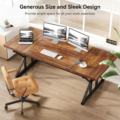 70.8 Inch Modern Executive Desk Brown Black Wood Office