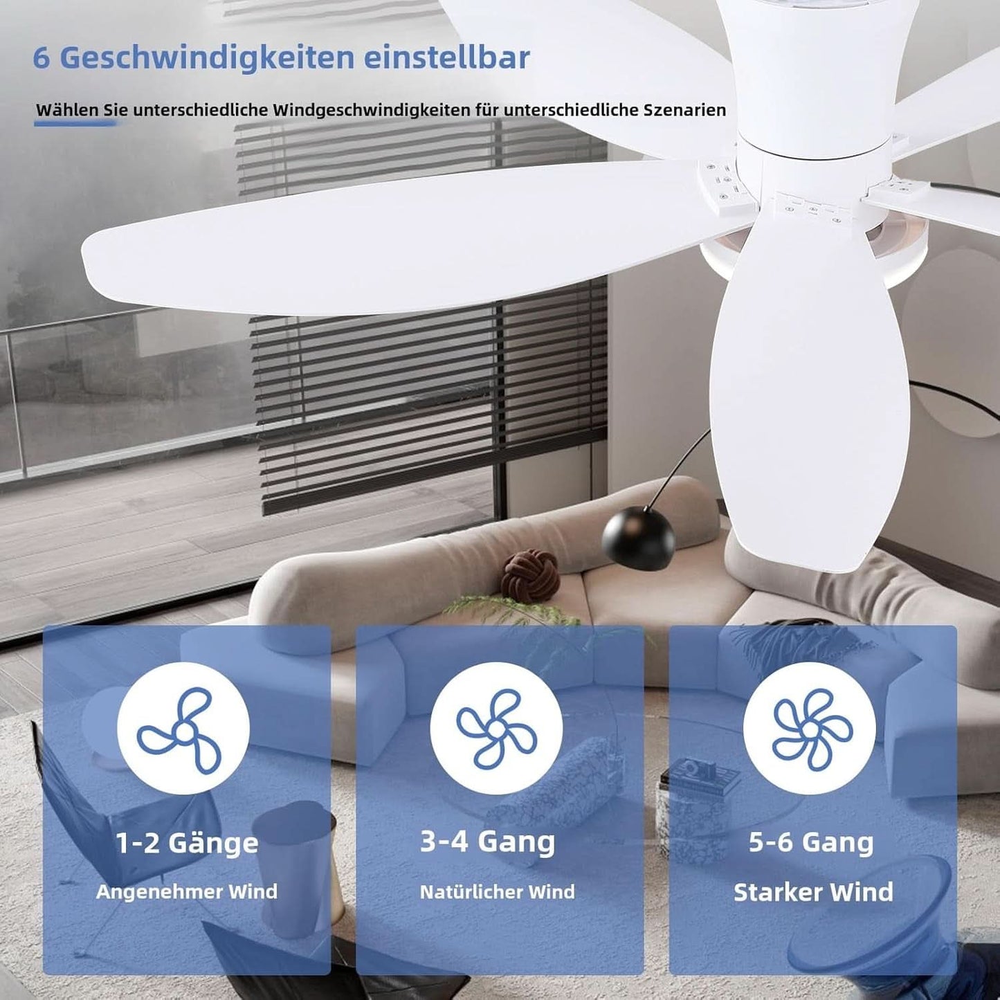 36 Inch White Ceiling Fan With Dimmable LED Remote App Control Energy Efficient