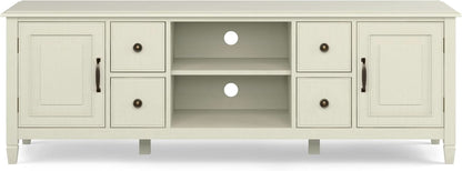 72 Inch Wide Solid Wood TV Stand Antique White With Storage