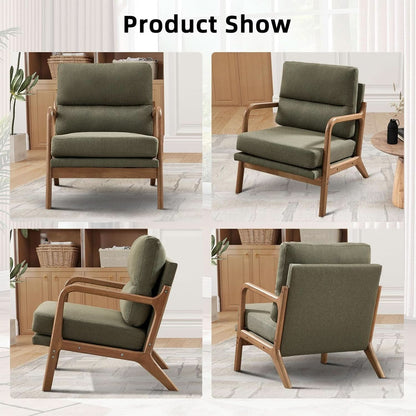 Mid Century Emerald Linen Upholstered Accent Chair