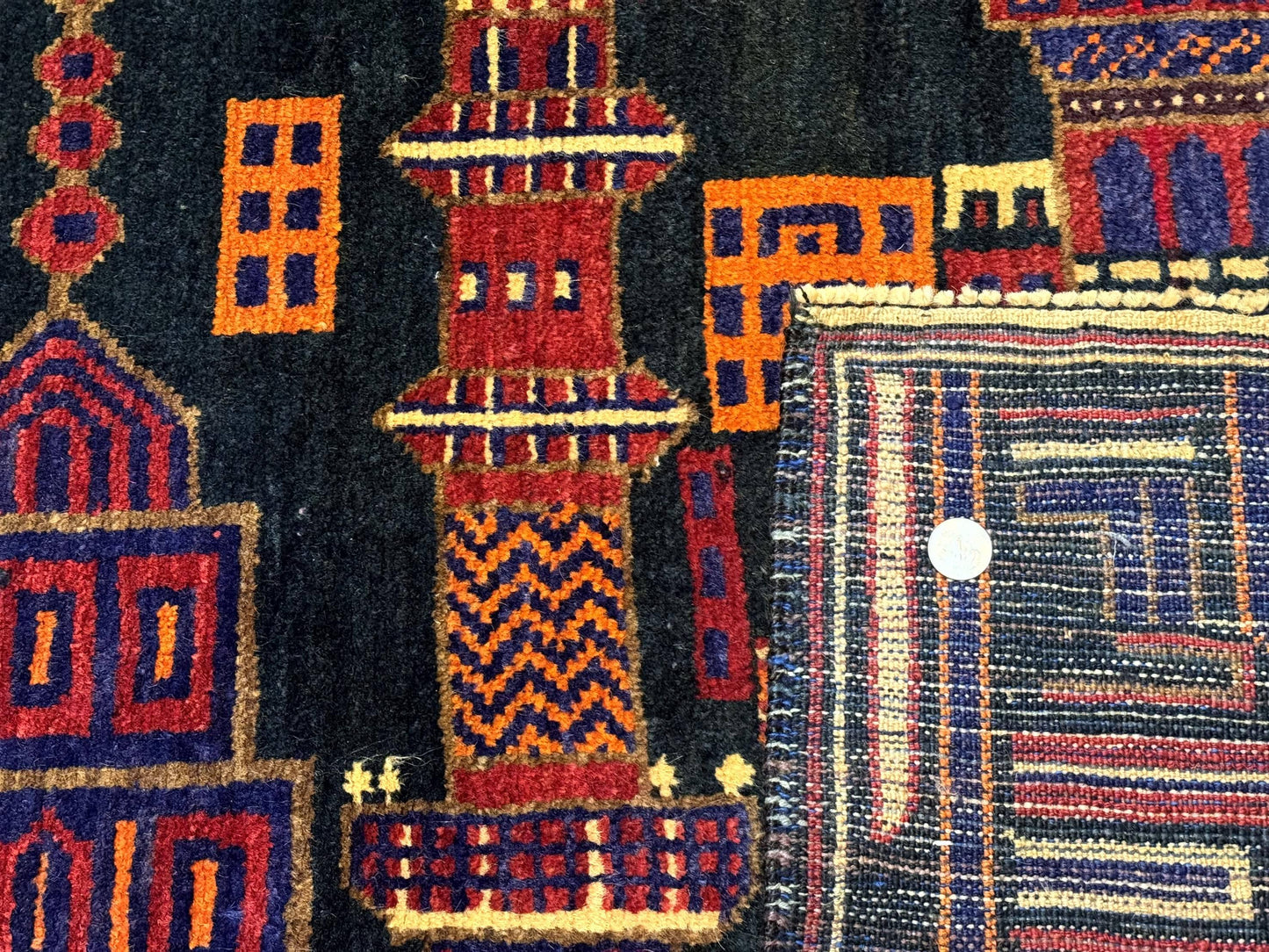 Balouch Rug 3x5, City Pictorial, Afghan Rug