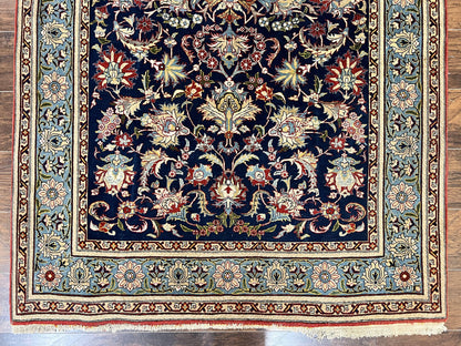 Blue Persian Qum Rug 5x7, Very Fine and Wonderful Authentic Persian Carpet, Wool Hand Knotted Vintage Semi Antique Oriental Rug, Floral, Ghom Qom Rug