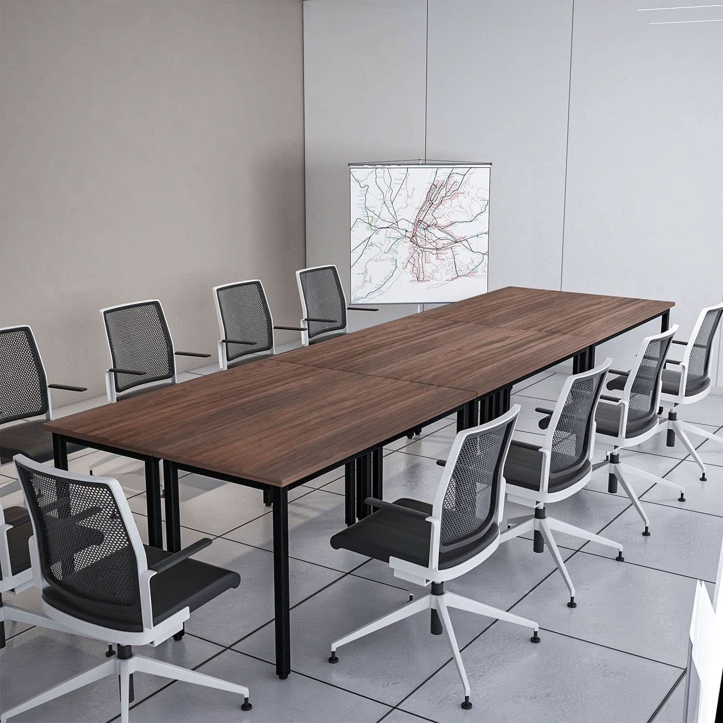 Durable Walnut Brown Conference Table For 14 Seats