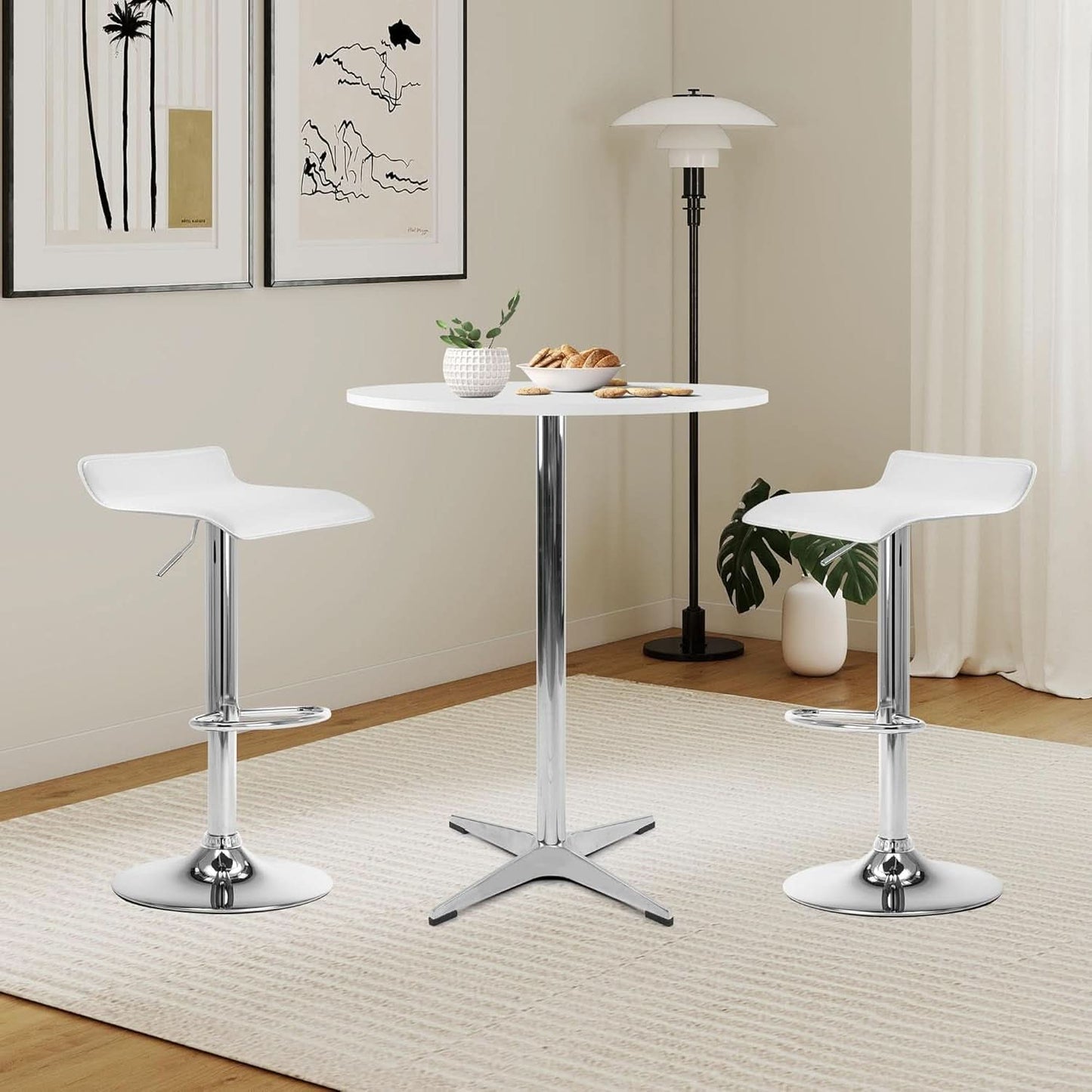 White Round Pub Table With Sturdy Crossbase 39 Inches
