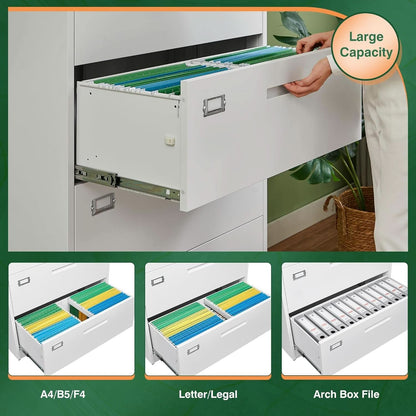 4 Drawer File Cabinet With Lock White Metal Lateral Filing