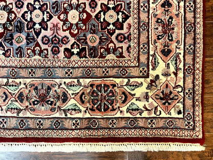 Indo Persian Rug 8x10, Repeated Allover Pattern, Navy Blue Ivory, Handmade Vintage Wool Carpet