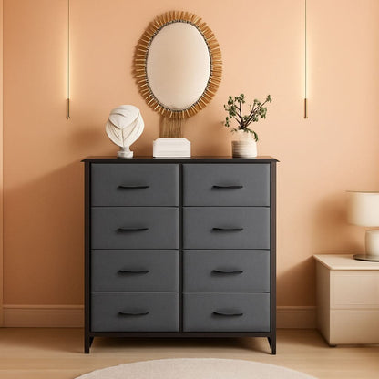 Six Drawer Dark Grey Fabric Dresser For Bedroom Storage