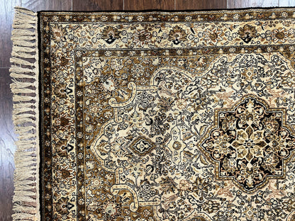 Persian Qum Silk Rug 3.5 x 5.5, Floral Medallion, Very Fine 350 KPSI, Handmade Silk on Silk Rug, Vintage