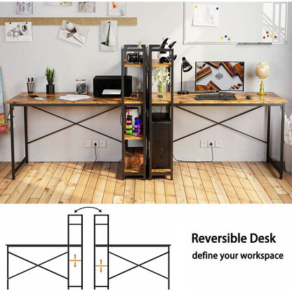 Rustic Brown Desk With Built In Power And Spacious Storage For Home Office
