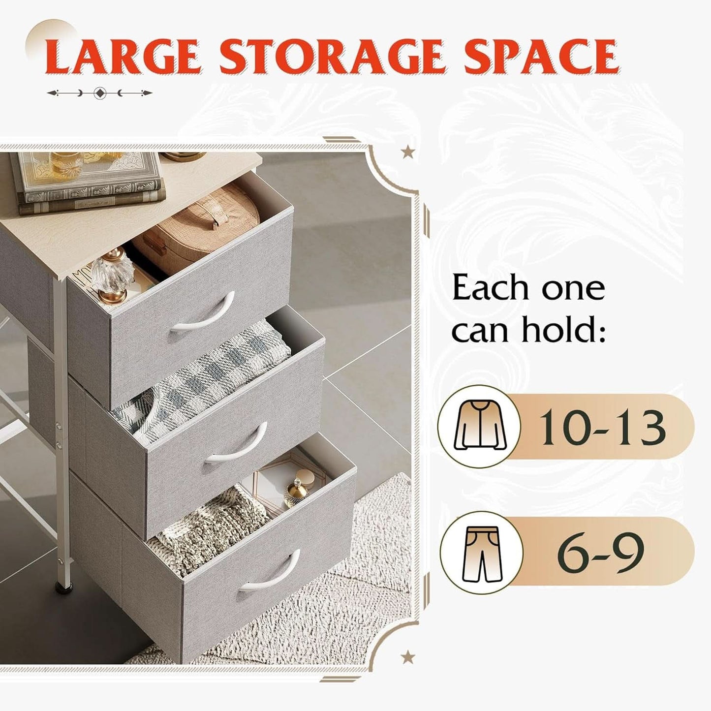 Light Grey Nightstand With 3 Drawers For Bedroom Hallway