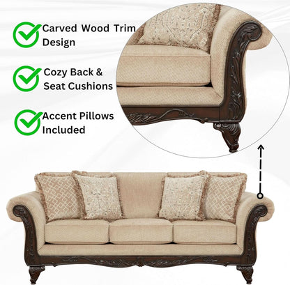 2 Piece Living Room Set Sofa and Loveseat in Beige Wheat