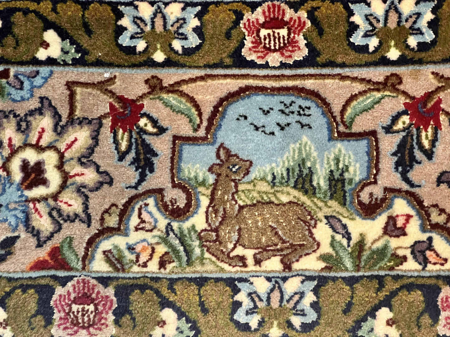 Marvelous Persian Isfahan Rug 3.7 x 5.6, Tree of Life and Animal Pictorials, Handmade Vintage Super Fine 600 KPSI, Kork Wool  Silk Highlights, Rare