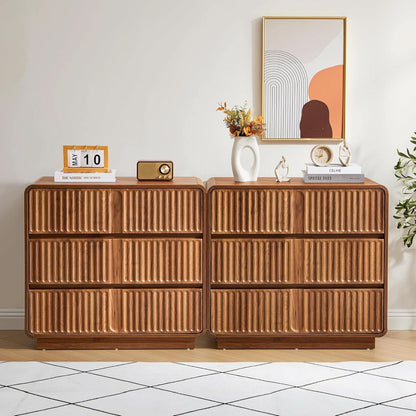 Walnut Fluted Three Drawer Dresser 31 Inch Wide Storage