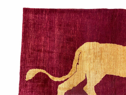 3.5 X 5 Handmade Rug Vintage New Rug Quality Wool Lion Red Veggy Dyes Pictorial