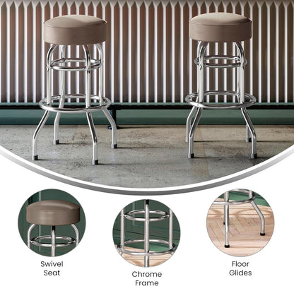 Bruno 2 Pack Chrome Bar Stools Beige Seats Swivel Set