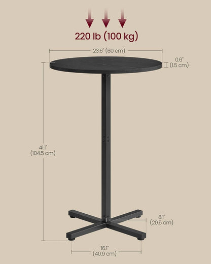 Round Pub Table 23 Inch Diameter Ebony Black Metal Frame