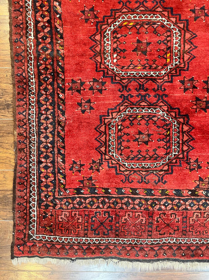 Afghan Rug 3x6, Semi Antique Vintage Oriental Carpet, Wool Handmade Red Rug, Tribal Rug, Afghan Beshir Rug