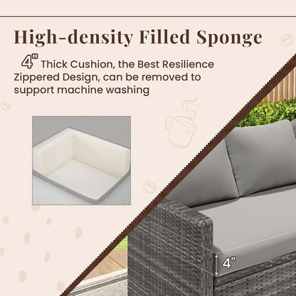 7 Piece Outdoor Patio Sectional Set All Weather Wicker Grey Cushions