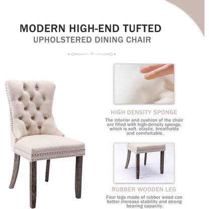 Beige Velvet Wingback Dining Chairs Set Of 6 Modern Mid Century