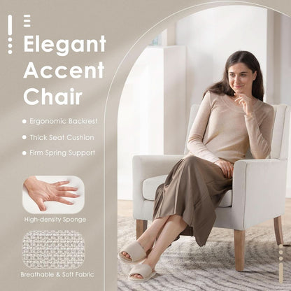 Beige Wingback Chairs With Wood Legs For Living Room