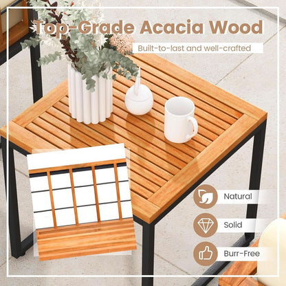 Three Piece Acacia Wood Patio Chair Set With Cushioned Seats For Balcony Porch And Backyard Beige