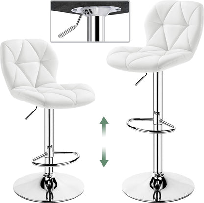 Pair Of White PU Leather Height Adjustable Bar Stools