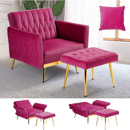 Fuchsia Velvet Adjustable Accent Chair With Three Backrest Angles