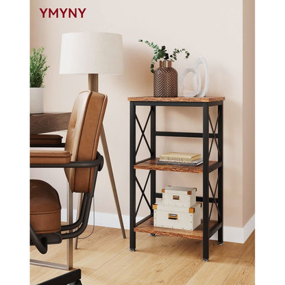 3 Tier Bookcase Industrial Metal Bookshelf With Side Fence in Rustic Brown Living Room Storage Display